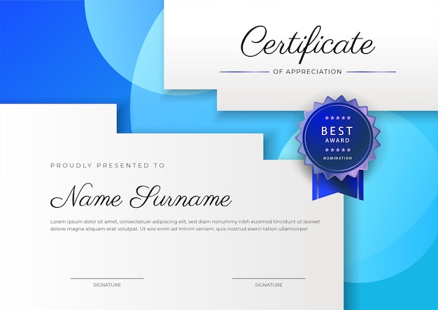 Modern elegant colorful diploma certificate template Certificate of achievement border template with luxury badge and modern line pattern For award business and education needs