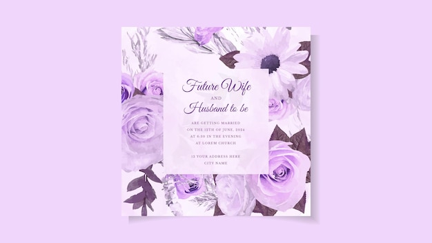 Modern elegant floral wreath wedding invitation card template premium flower purple