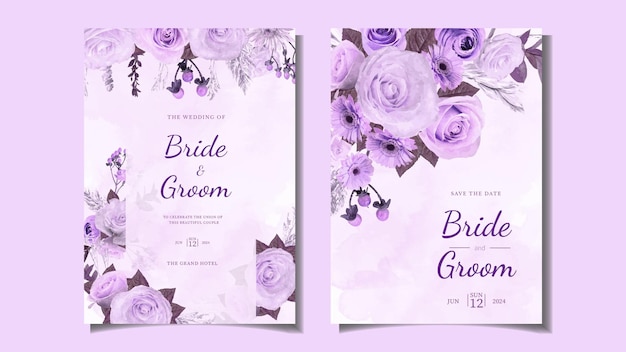 Vector modern elegant floral wreath wedding invitation card template premium flower purple