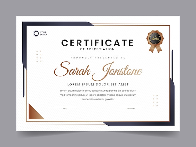 Modern elegant gold certificate template with badge design