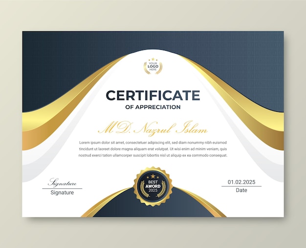 Modern elegant gold certificate template with badge  .