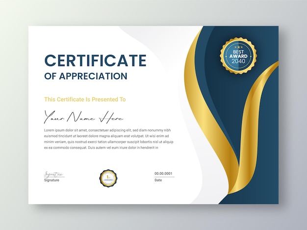 Modern elegant gold certificate template with badge