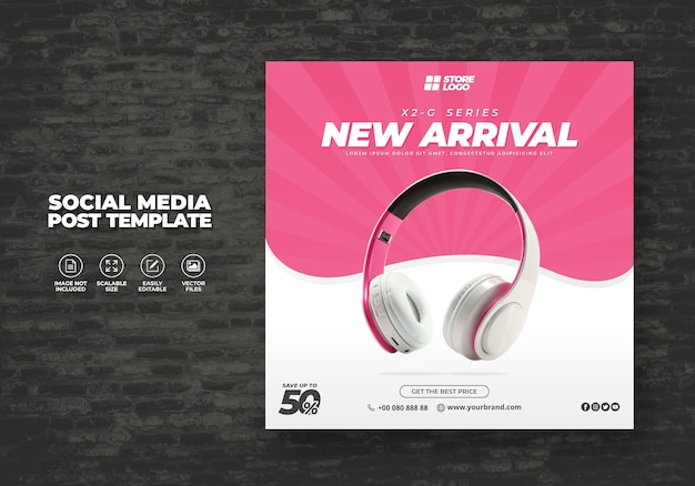 MODERN AND ELEGANT PINK COLOR HEADPHONE BRAND PRODUCT FOR SOCIAL MEDIA TEMPLATE BANNER 