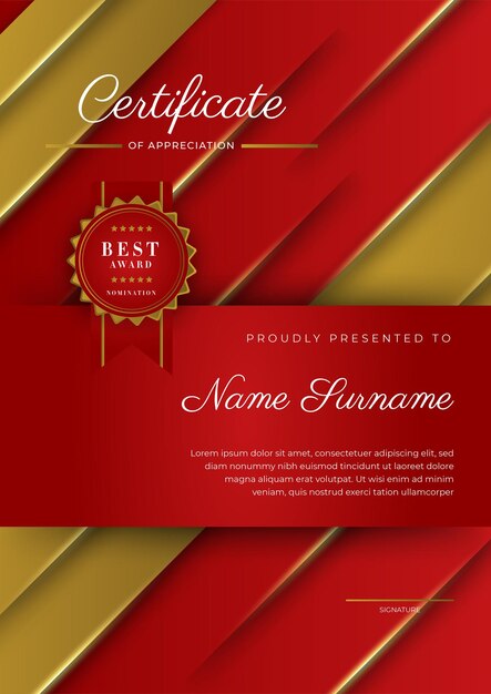 Вектор Современный элегантный красный и золотой шаблон сертификата диплома
