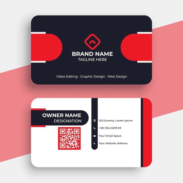 Современная и элегантная красная визитная карточка с черными деталями