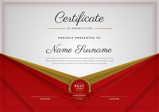 Modern elegant red and gold diploma certificate template