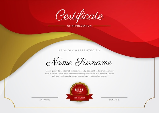 Modern elegant red and gold diploma certificate template