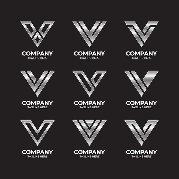 Vector modern elegant silver letter v logo collection