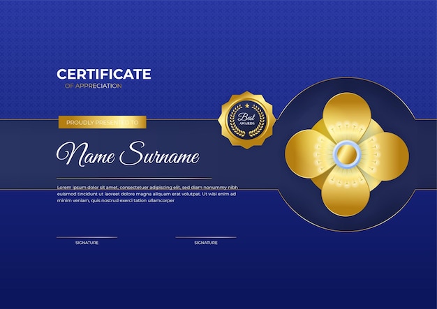 Modern employee golden blue certificate design template