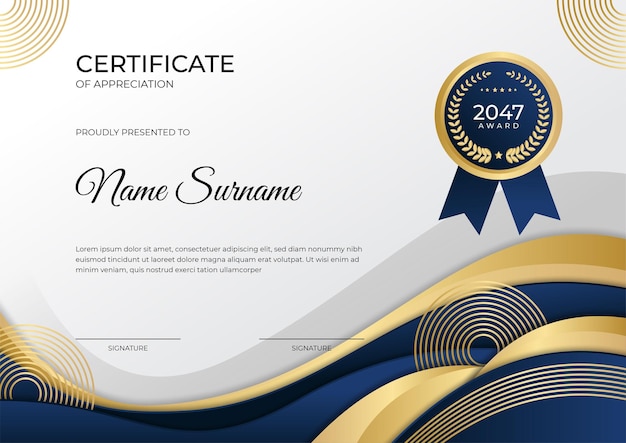 Modern employee golden blue certificate design template