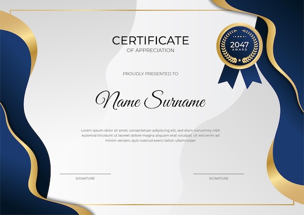 Modern employee golden blue certificate design template