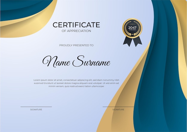 Modern employee golden blue certificate design template