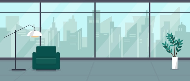 modern empty living room or office with big panoramic window and city view
