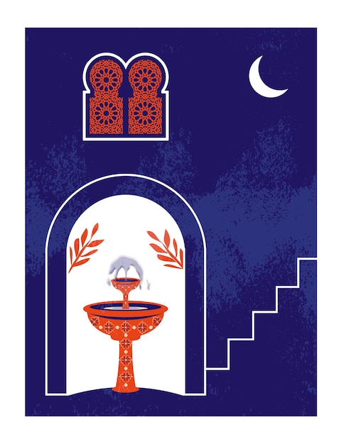 Vector modern en minimalistisch boho-ontwerp marokkaanse scène a marokkaanse deuren, ramen en traditionele voorwerpen