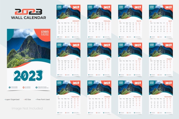 Modern en stijlvol 2023-sjabloonontwerp voor wandkalender