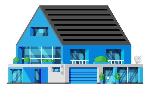 Modern energiezuinig gebouw Geïsoleerde buitenkant of gevel van een klein stadsappartement Stedelijk ouderwets woonbakstenen gebouw Woonhuizen in de voorsteden met balkons Platte vectorillustratie