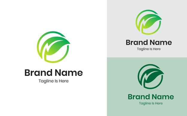 modern energy logo leaf thunder lightning logo template