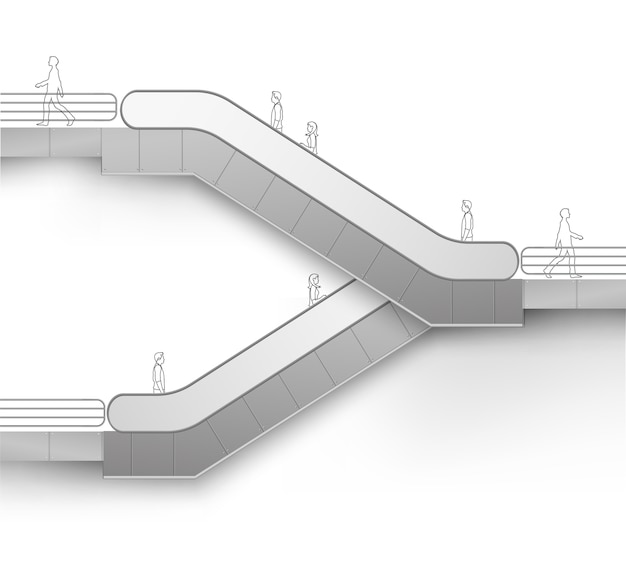 Вектор Современный эскалатор с местом для рекламы стороны, изолированные на белом