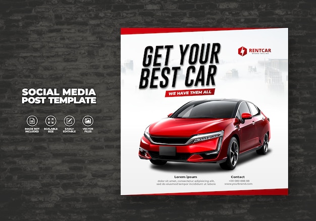 MODERN EXCLUSIVE RENT AND BUY CAR FOR SOCIAL MEDIA POST BANNER VECTOR TEMPLATE