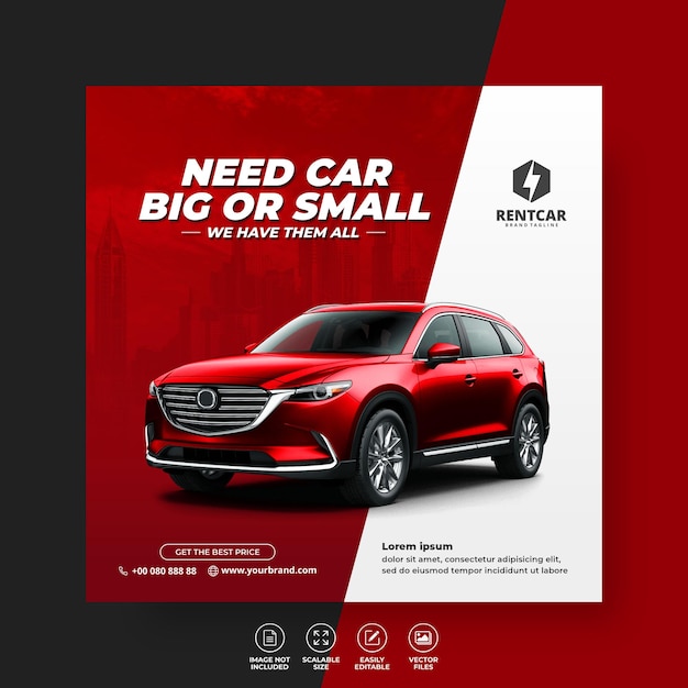 Modern exclusive but and rent car for social media post banner vector template