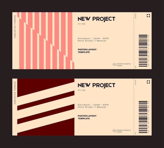 Modern exhibition ticket template layout made with abstract vector geometric shapes.