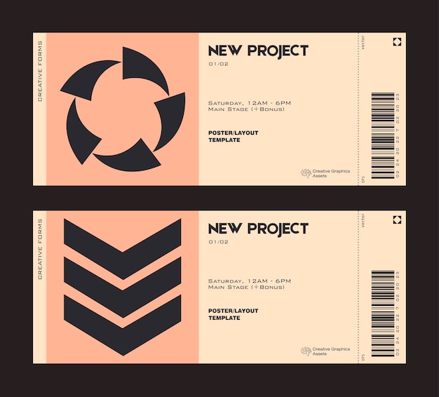 Modern exhibition ticket template layout made with abstract vector geometric shapes