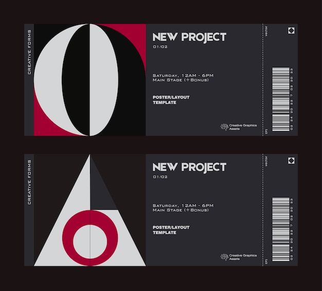 Vector modern exhibition ticket template layout made with abstract vector geometric shapes.