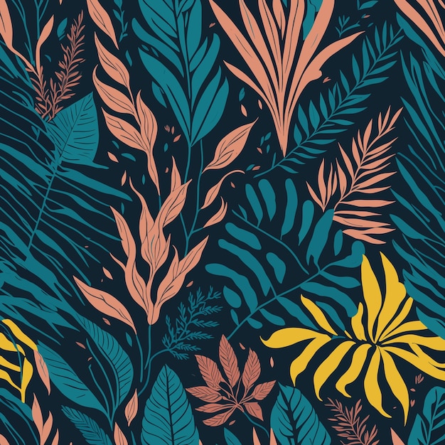 Modern exotic jungle plants illustration pattern Creative collage contemporary floral seamless patt