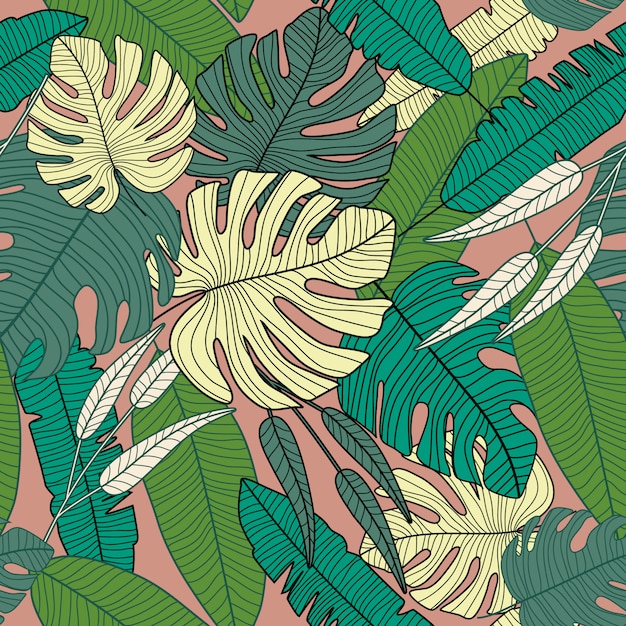 Modern exotic tropical pattern, botanical leaf seamless pattern.