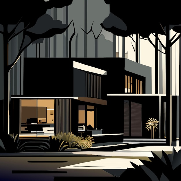 modern family house with courtyard vector illustration