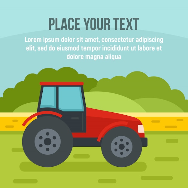 Modern farm tractor template, flat style