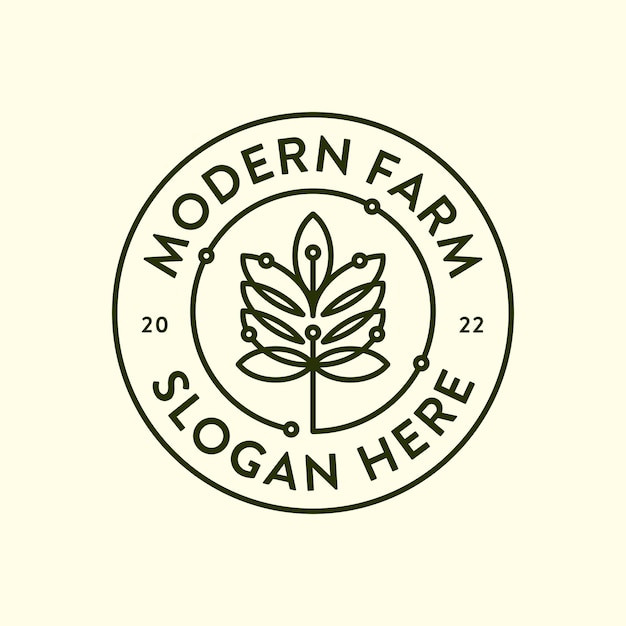 Vector modern farming logo concept. tree leaf tech lines logo design vector