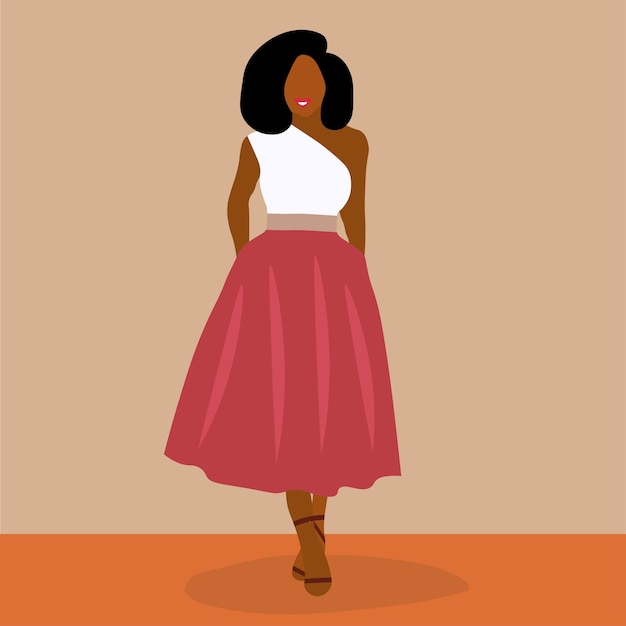 Modern Fashionable African Woman in elegant line art style vector abstract