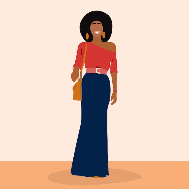 Modern Fashionable African Woman in elegant line art style vector abstract