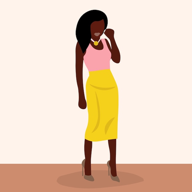 Modern Fashionable African Woman in elegant line art style vector abstract