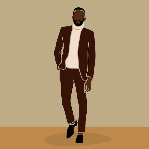 Modern Fashionable black man in elegant line art style vector