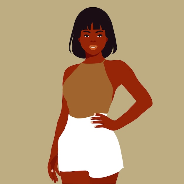 Современная модная черная женщина в элегантном векторе художественного стиля