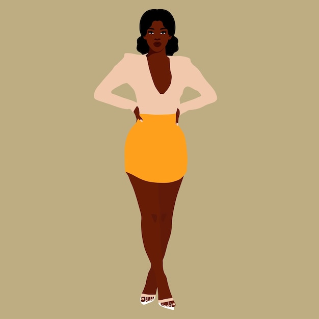 Современная модная чернокожая женщина в элегантном векторном стиле искусства