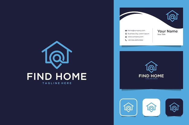 Modern find home location line art logo design and business card