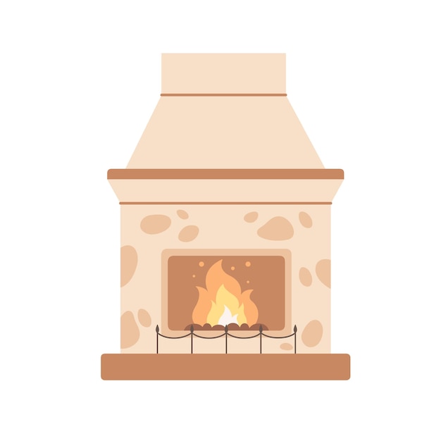 Modern fireplace with burning fire. indoors chimney, modern fireside, heating system. winter season