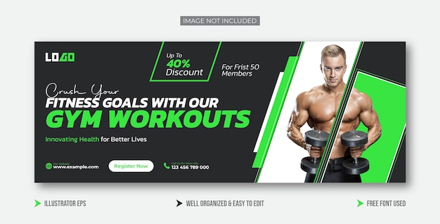 Vector modern fitness gym training web banner and facebook cover template