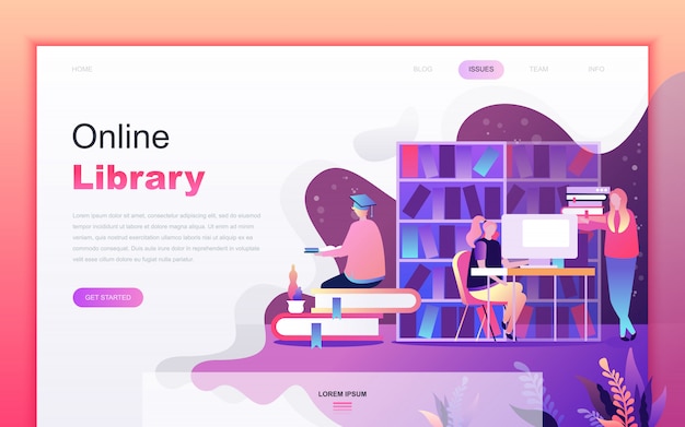 Modern flat cartoon of Online Library