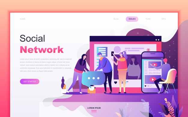 Современный плоский мультфильм социальной сети