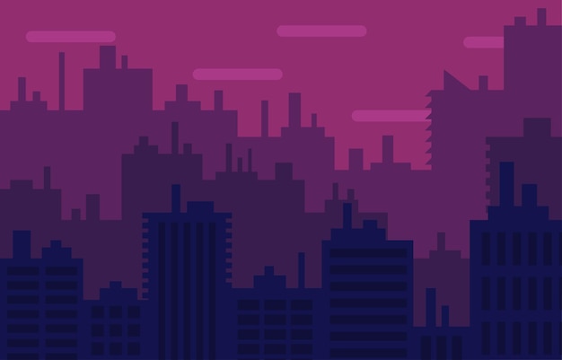 Modern flat city building silhouette illustration