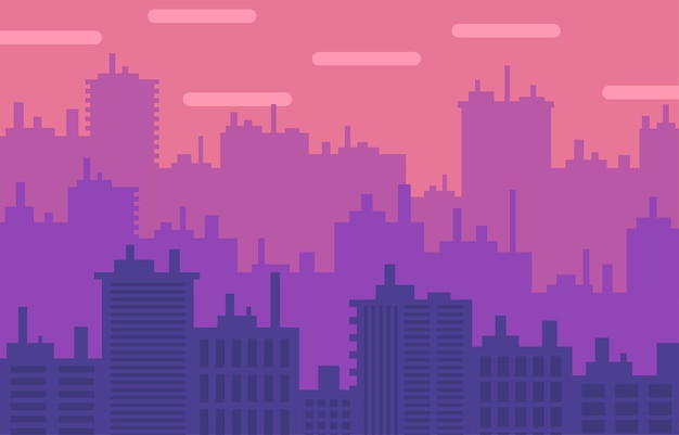 Modern flat city building silhouette illustration