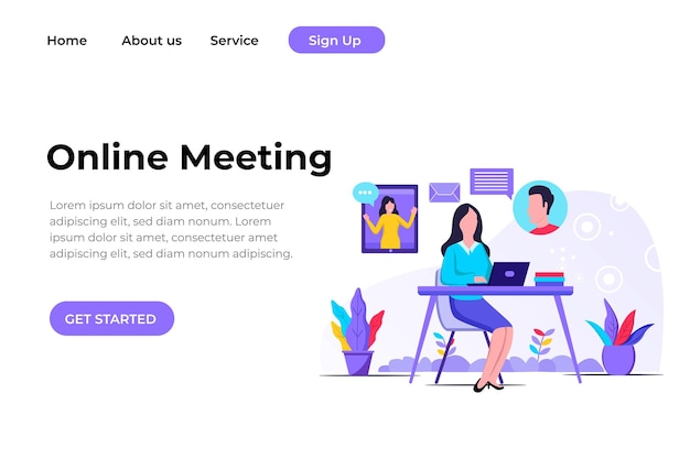 Modern flat design concept illustration of online meeting landing page