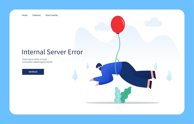 modern flat design concept man flying by balloon internal server error Empty State