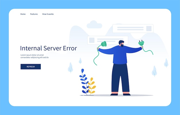 Modern Flat Design Concept Man Holding Broken Cable Internal Server Error For Website And Mobile Site Empty States