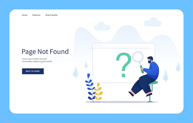 Vector modern flat design concept man sitting holding magnifying glass page not found for websites and mobile sites empty states