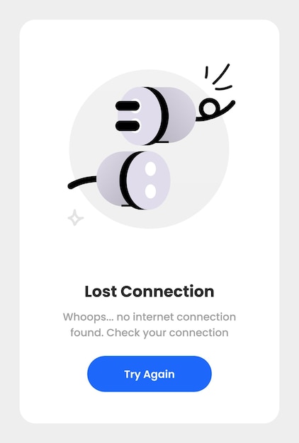 インターネット接続がなく、接続が失われたポップアップデザインのモダンなフラットデザインコンセプト